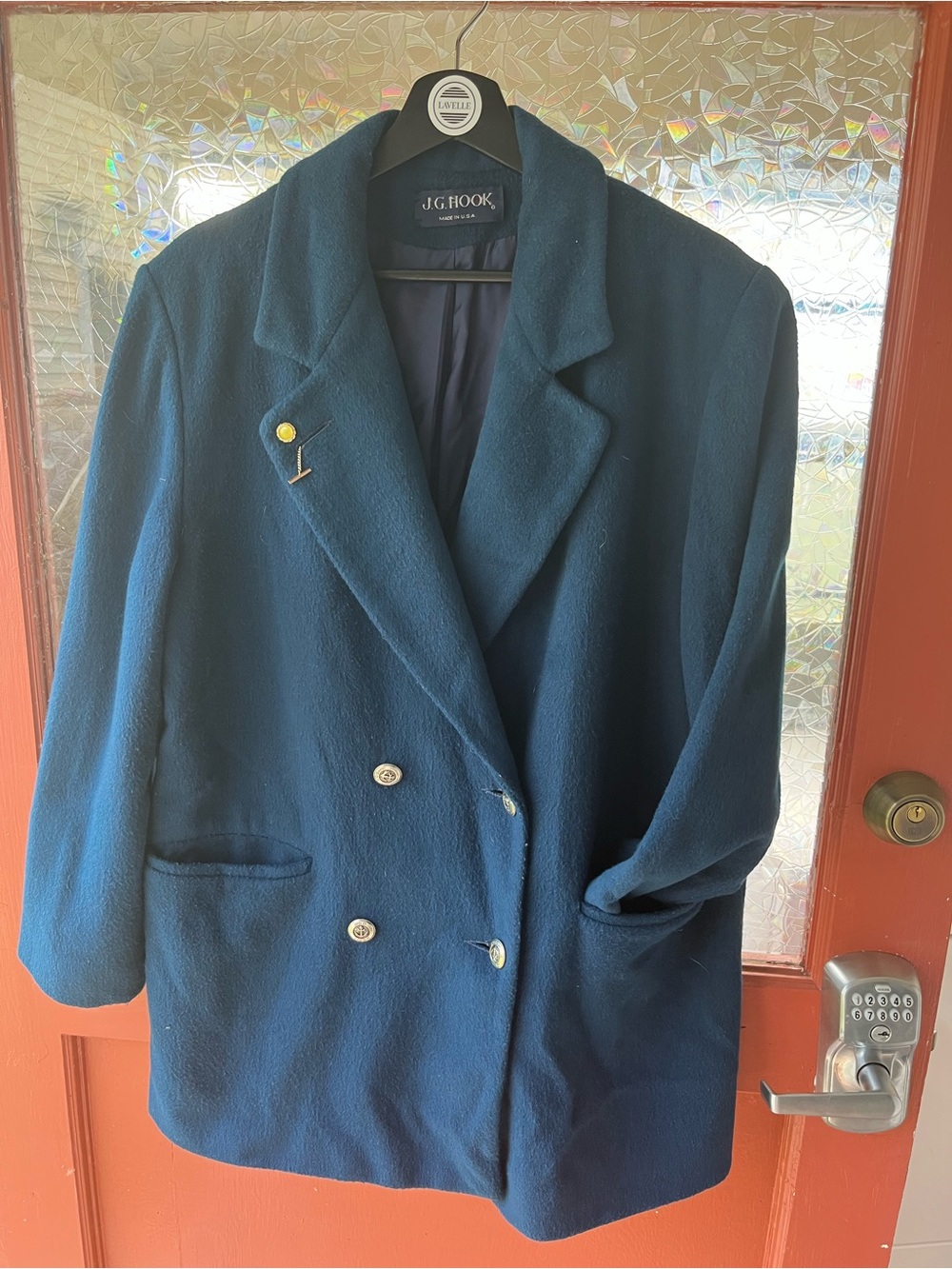 Vintage Women's J.G Hook Double-Breasted teal blue wool Coat